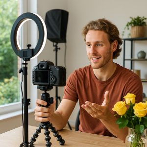 Video creator working on laptop with digital content protection for video creators